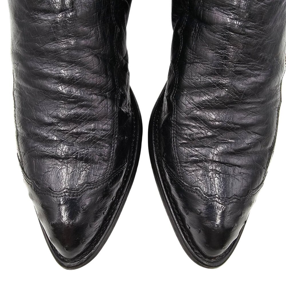 Vintage Tony Lama Mens 9D Black Exotic Ostrich Wingtip Cowboy Western Boots CBC - Picture 2 of 14